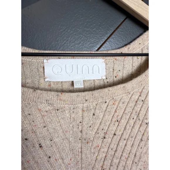 Women's Anthropologie Quinn Sweater M Beige Multi Wool Cashmere Cold Shoulder - Picture 2 of 4